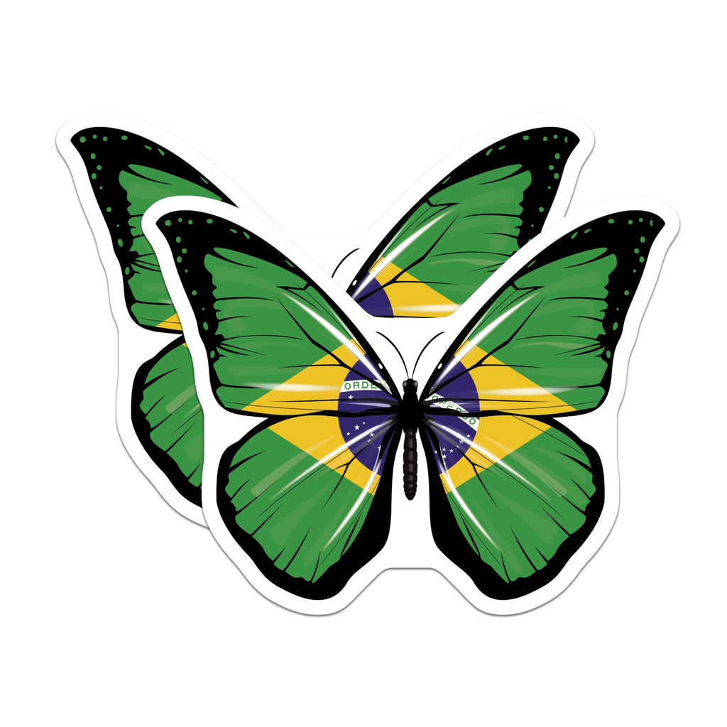 (2 Pack) Brazil Flag Butterfly Magnets - Brazilian Pride Decor - Souvenir Magnets - 5" On Longest Side - Premium Magnet - for Cars, Refrigerators, Toolboxes, Lockers - Made in USA - MAG17907