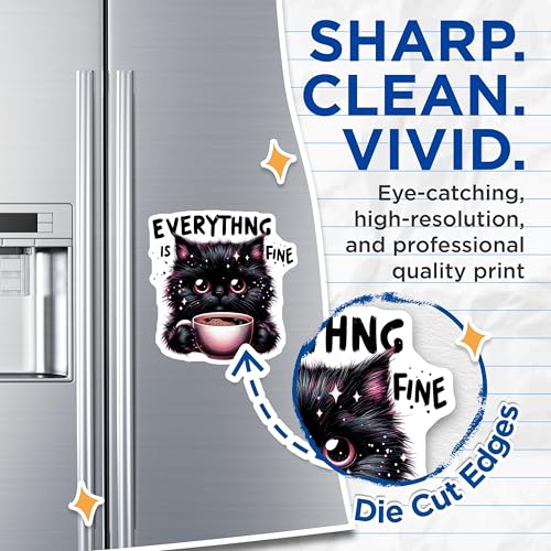 (2 Pack) Everything is Fine Cat Magnets - Cute Cat Art - Motivational Magnets for Fridge - Cute Cat with Coffee Cup - 5" On Longest Side - for Cars, Fridges, Toolboxes - Made in USA - MAG4597