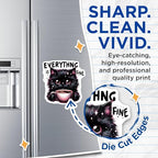 (2 Pack) Everything is Fine Cat Magnets - Cute Cat Art - Motivational Magnets for Fridge - Cute Cat with Coffee Cup - 5" On Longest Side - for Cars, Fridges, Toolboxes - Made in USA - MAG4597