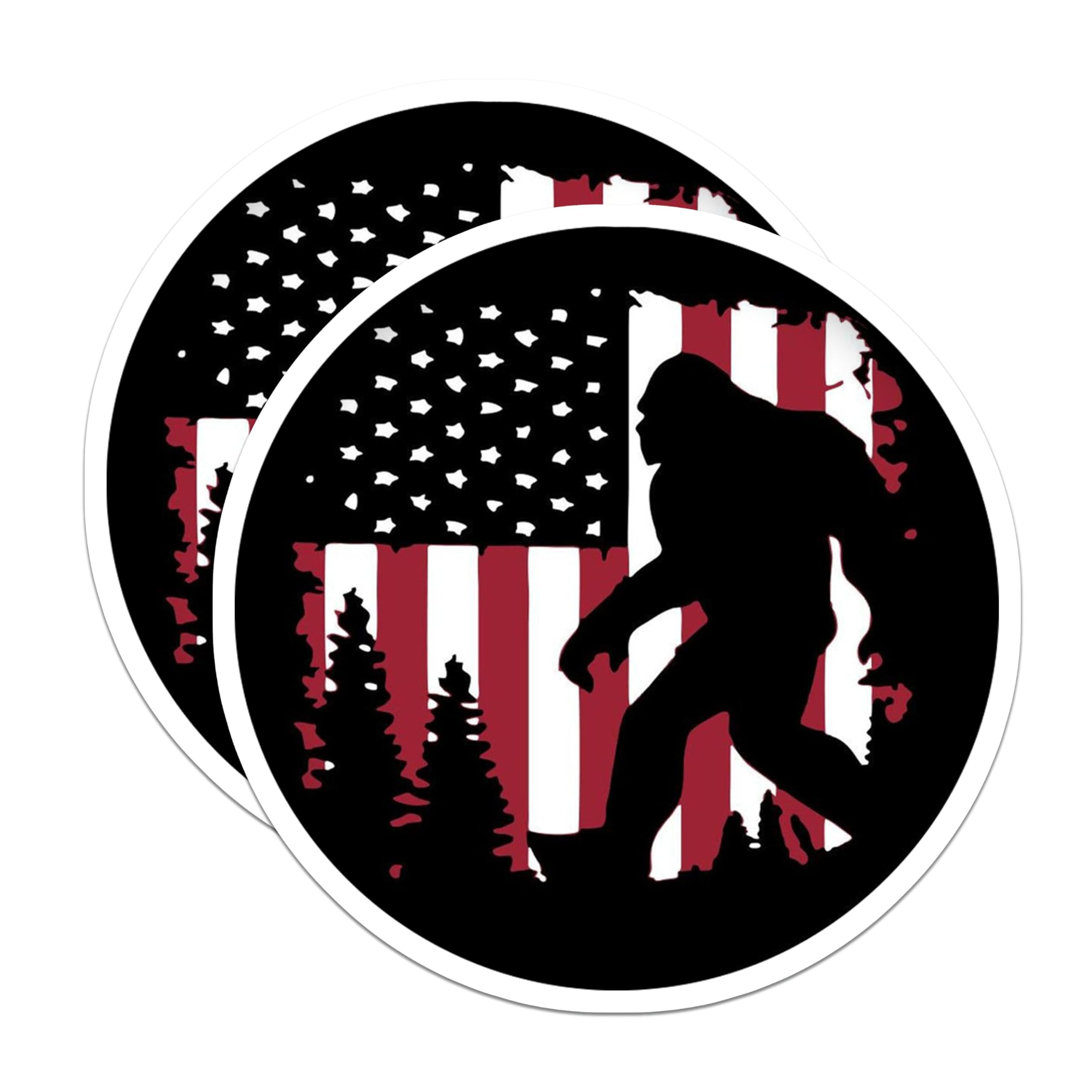 (2 Pack) Bigfoot Magnets - American Flag Sasquatch - Outdoorsy Refrigerator Locker Decor - 5 Inches On Longest Side - Thick Durable Magnet - Made in USA - MAG27165