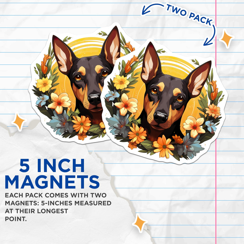 (2 Pack) Doberman Pinscher Magnets - Floral Dog Art - Pet Parent Appreciation - 5 Inches On Longest Side - Thick Durable Magnet - Made in USA - MAG28411