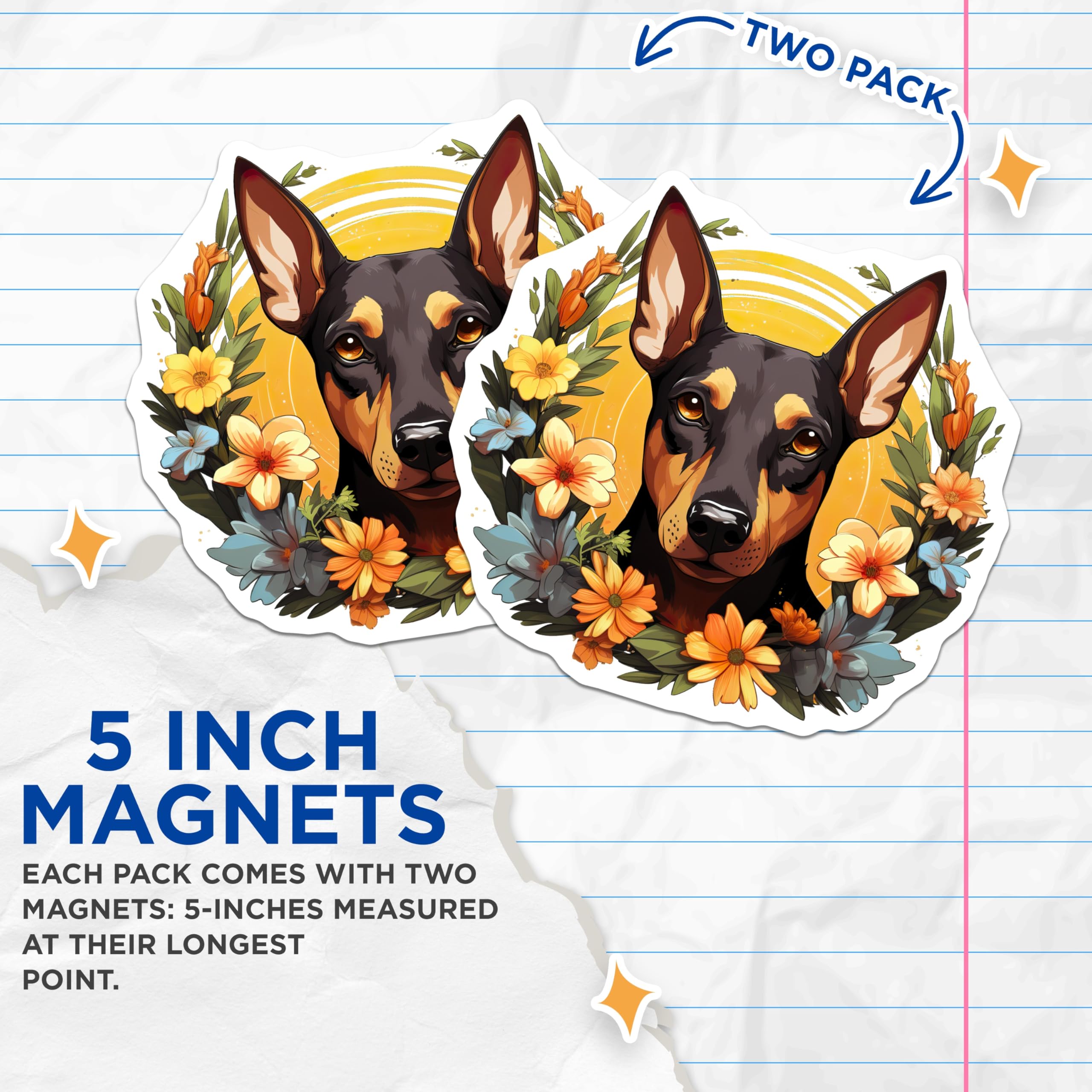 (2 Pack) Doberman Pinscher Magnets - Floral Dog Art - Pet Parent Appreciation - 5 Inches On Longest Side - Thick Durable Magnet - Made in USA - MAG28411