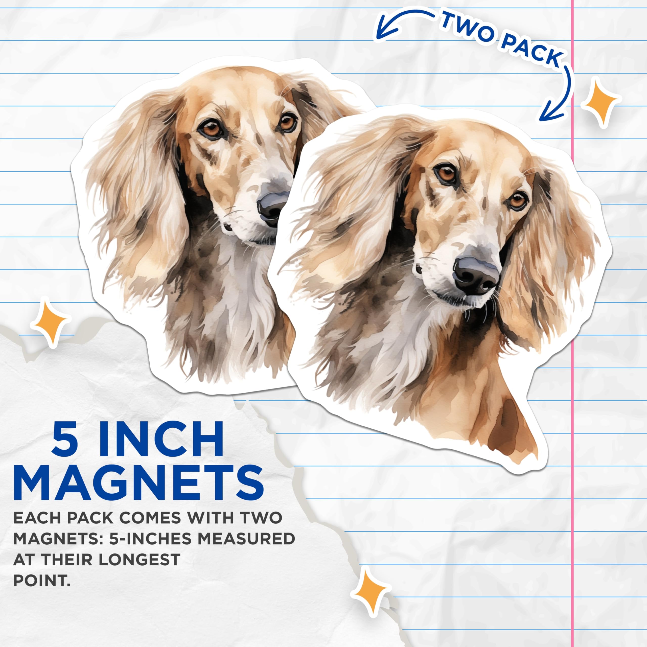 (2 Pack) Saluki Dog Magnets - Watercolor Pet Art - Sighthound Lover Decor - 5 Inches On Longest Side - Thick Durable Magnet - Made in USA - MAG26337