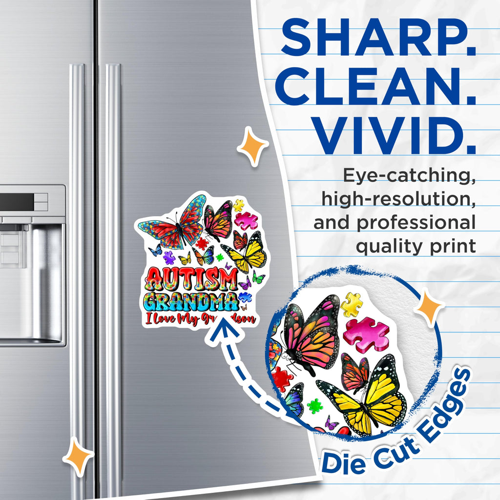 (2 Pack) Autism Grandma Magnets - I Love My Grandson Advocate - Butterfly Puzzle Piece Design - 5 Inches On Longest Side - Thick Durable Magnet - Made in USA - MAG30386