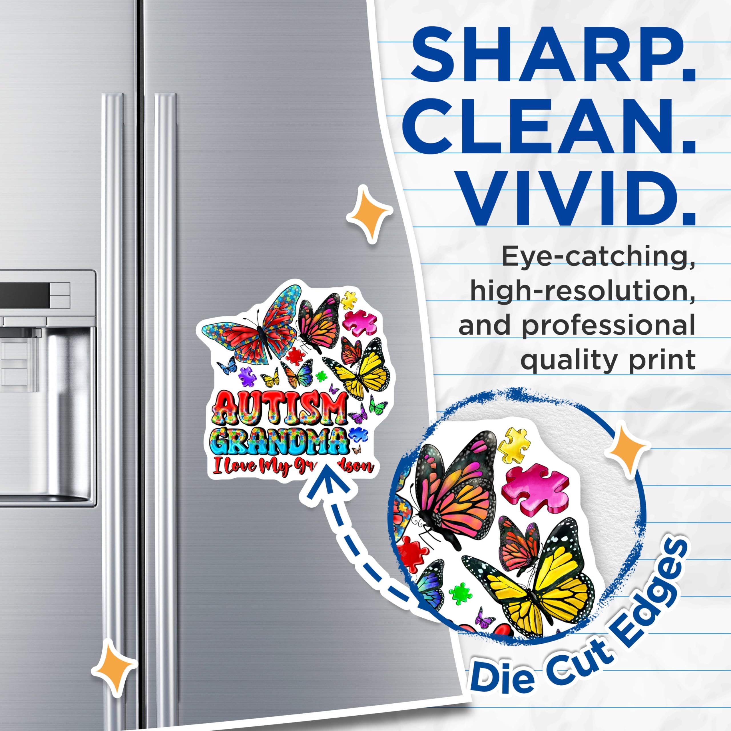 (2 Pack) Autism Grandma Magnets - I Love My Grandson Advocate - Butterfly Puzzle Piece Design - 5 Inches On Longest Side - Thick Durable Magnet - Made in USA - MAG30386