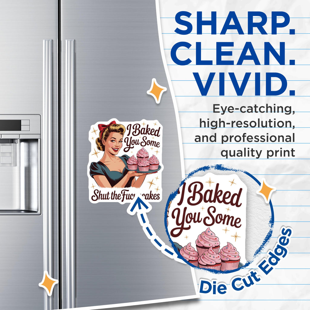 (2 Pack) Pinup Girl Magnets - Humorous Baking Quote Magnets - Sassy Kitchen Decor - Retro Cupcake Art Refrigerator Accessory - 5 Inches On Longest Side - Thick Durable Magnet - Made in USA - MAG21736