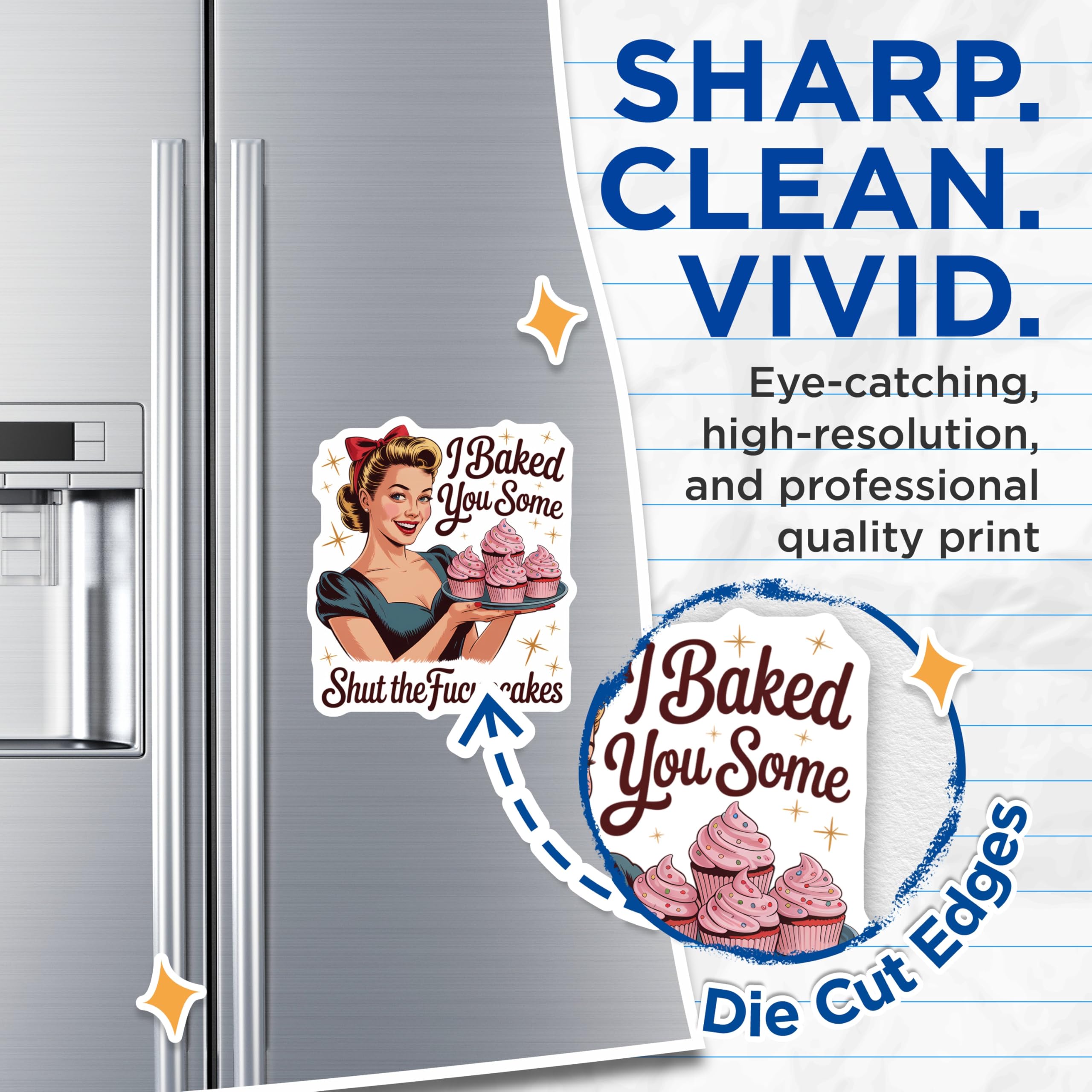 (2 Pack) Pinup Girl Magnets - Humorous Baking Quote Magnets - Sassy Kitchen Decor - Retro Cupcake Art Refrigerator Accessory - 5 Inches On Longest Side - Thick Durable Magnet - Made in USA - MAG21736