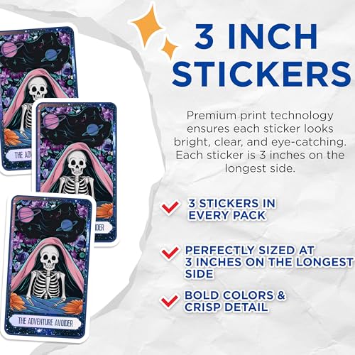 (3 Pack) Adventure Avoider Decals - Skeleton Floral Art - Galaxy Planets Stickers - 3 Inches On Longest Side - Easy Peel & Apply - Made in USA - 3MCS8754