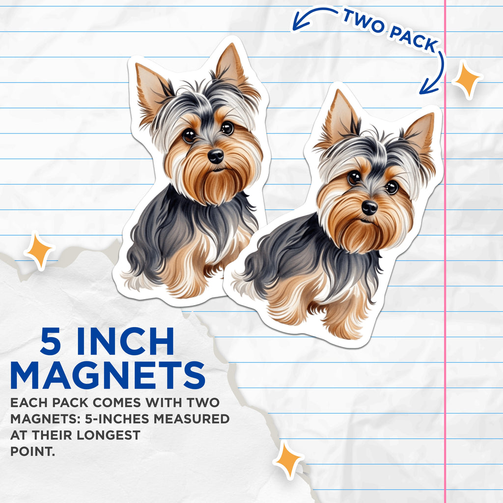 (2 Pack) Yorkshire Terrier Dog Magnets - Cute Yorkie Lover Decor - Pet Parent Refrigerator Item - 5 Inches On Longest Side - Thick Durable Magnet - Made in USA - MAG39639
