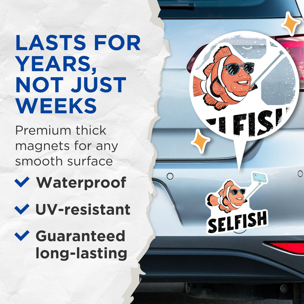 (2 Pack) Funny Fish Pun Magnets - Selfie Magnet - Cute Refrigerator Decor - Clownfish with Selfie Magnet - 5" On Longest Side - for Cars, Fridges, Toolboxes - Made in USA - MAG5597