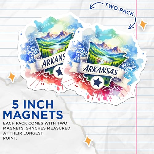 (2 Pack) Arkansas Travel Magnets - Souvenir Art - Decorative Fridge Magnets - 5" On Longest Side - for Cars, Fridges, Toolboxes - Made in USA - MAG6599