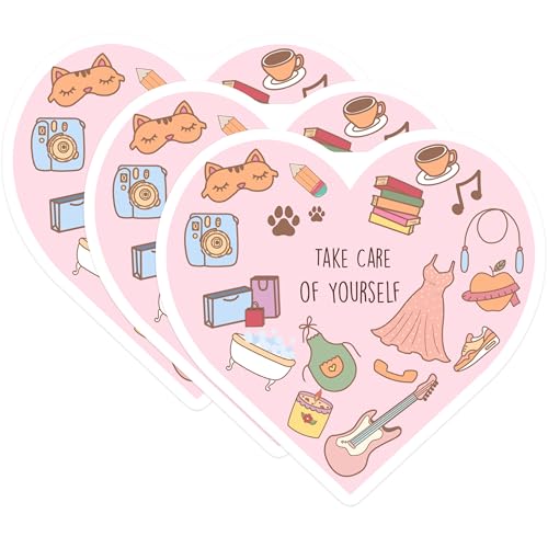 (3 Pack) Self Care Decals - Laptop Decal - Motivational Stickers- 3 Inches On Longest Side - Easy Peel & Apply - Made in USA - 3MCS5621