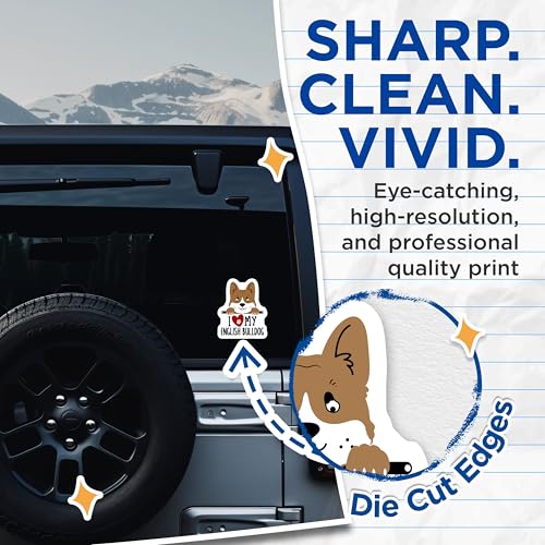 (2 Pack) I Love My English Bulldog Stickers - Dog Lover Stickers - Cute Bulldog Stickers for Laptops and Water Bottles - 5" On Longest Side - Sticks to Smooth Flat Surfaces - Made in USA - BMCS4304