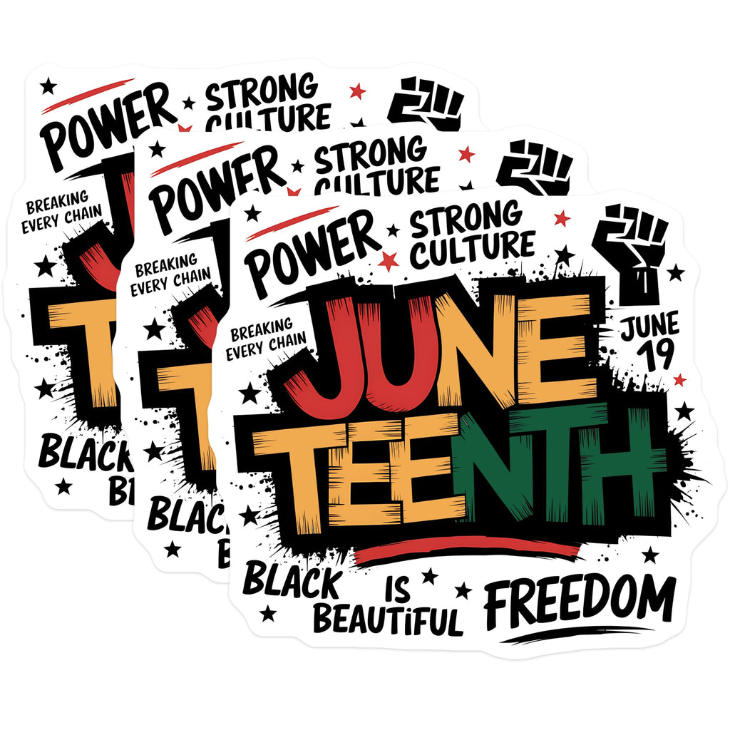 (3 Pack) Juneteenth Decals - Black Freedom Decal - June 19 Decal - 3 Inches On Longest Side - Easy Peel & Apply - Made in USA - 3MCS2891