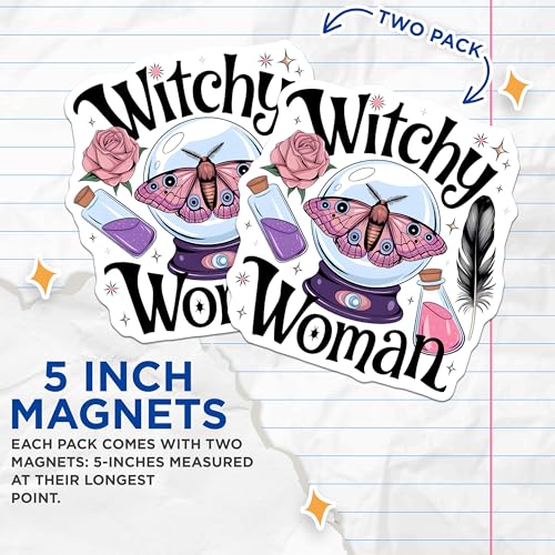 (2 Pack) Witchy Woman Magnets - Mystical Decor - Crystal Ball - Witches Accessories - Butterfly Magic - Sorcery Magnets - 5" On Longest Side - for Cars, Fridges, Toolboxes - Made in USA - MAG6596