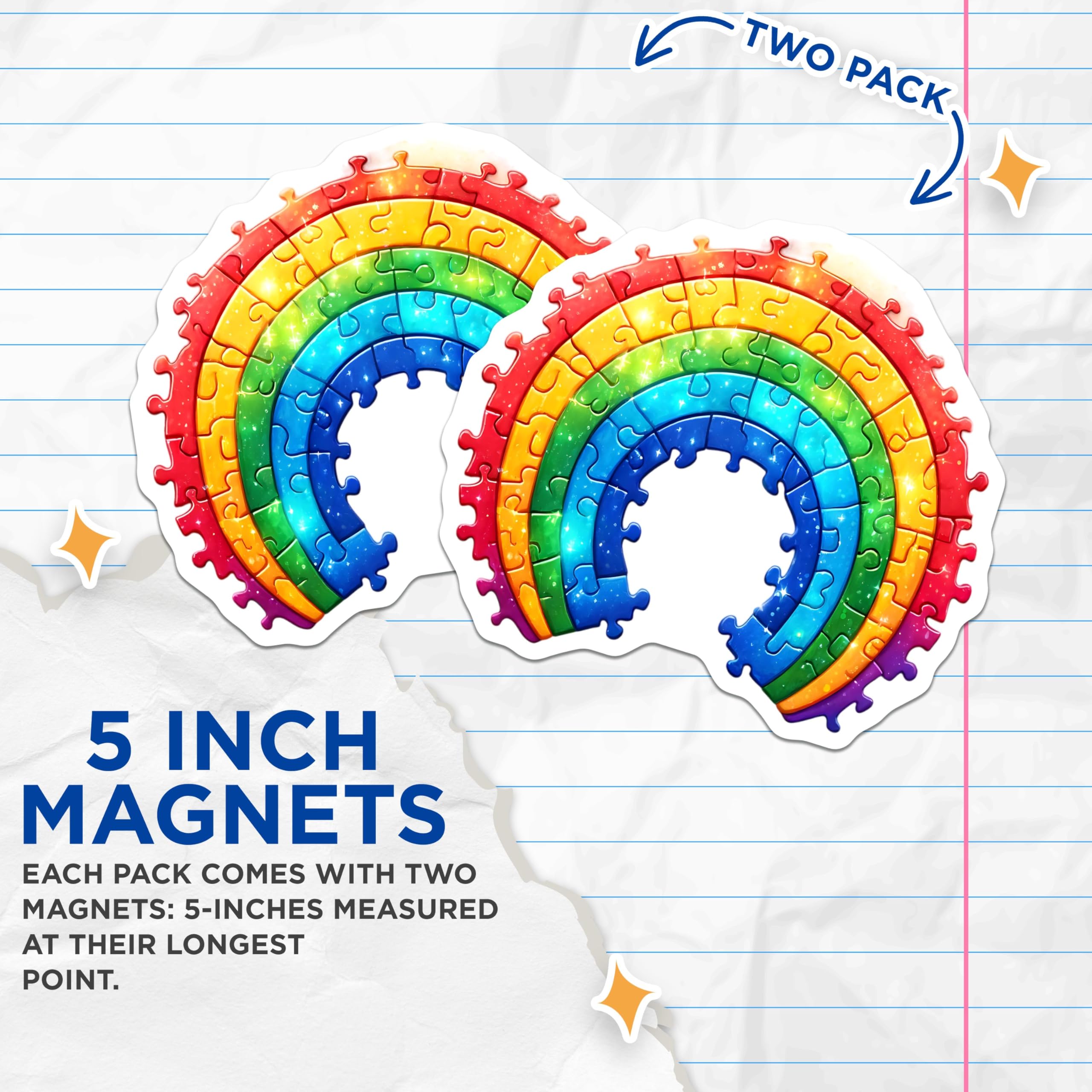 (2 Pack) Rainbow Jigsaw Puzzle Magnets - 5" On Longest Side - for Cars, Fridges, Toolboxes - Made in USA - MAG7900