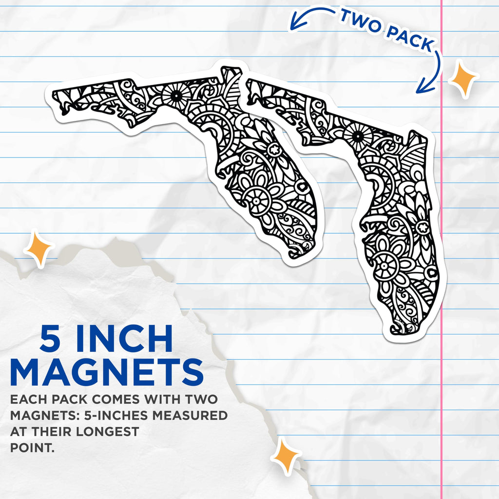 (2 Pack) Florida State Magnets - Floral Design Magnets - Decorative Fridge Magnets - 5" On Longest Side - Premium Magnet - for Cars, Refrigerators, Toolboxes, Lockers - Made in USA - MAG17261