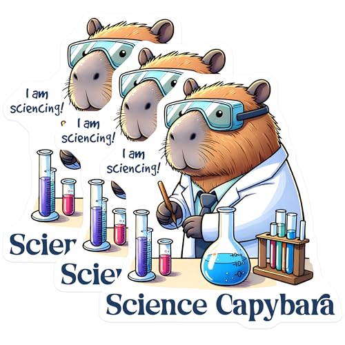 (3 Pack) Capybara Science Decals - Funny Animal - Scientist Capybara Stickers - 3 Inches On Longest Side - Easy Peel & Apply - Made in USA - 3MCS7078