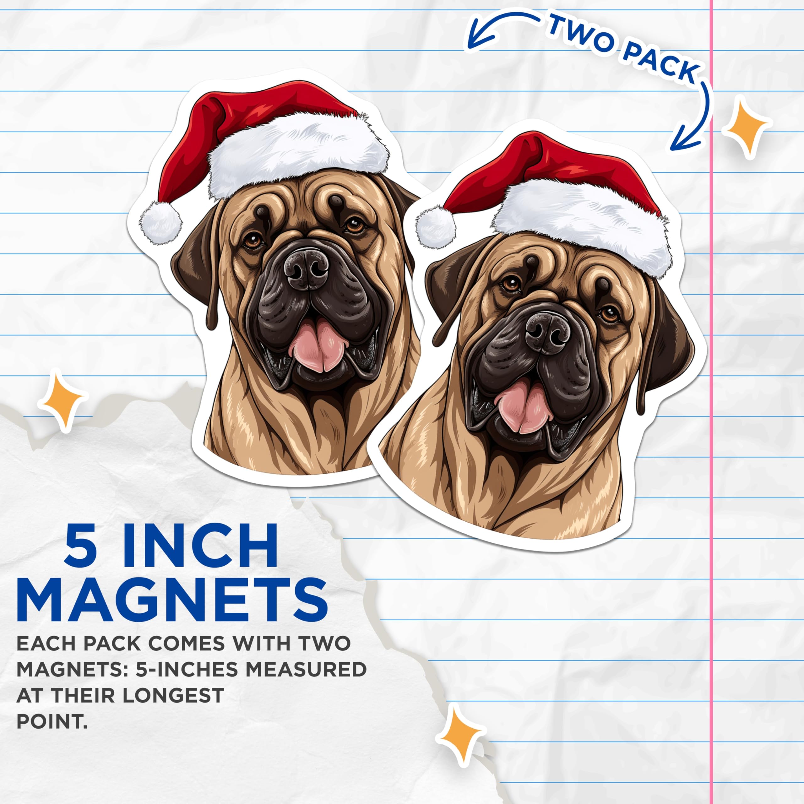 (2 Pack) Bullmastiff Magnets - Christmas Dog Decor - Holiday Pet Accessories - 5 Inches On Longest Side - Thick Durable Magnet - Made in USA - MAG24375
