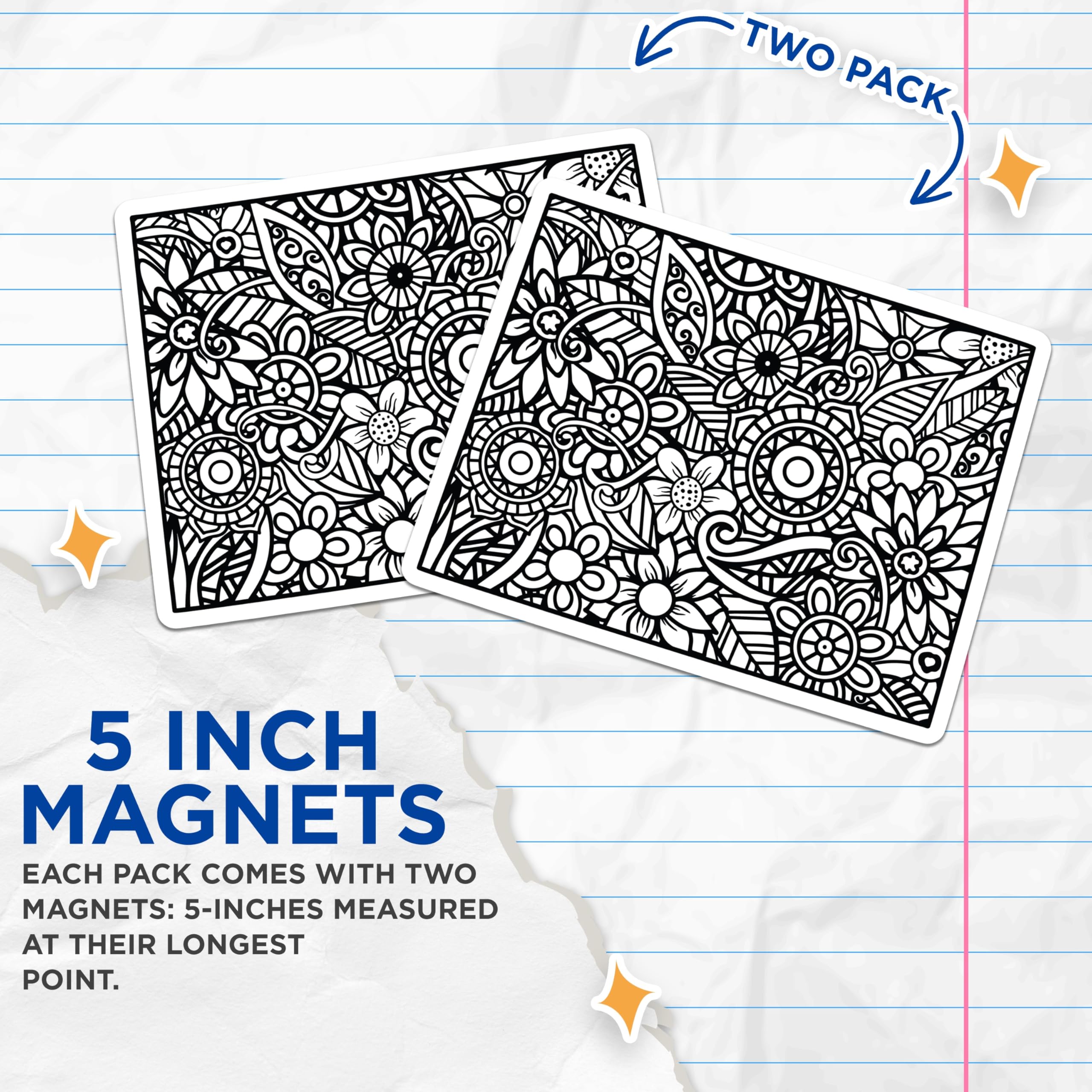 (2 Pack) Intricate Floral Pattern Magnets - Botanical Art Decor - Mandala Style Refrigerator Accent - Detailed Flower Design - 5 Inches On Longest Side - Thick Durable Magnet - Made in USA - MAG19447