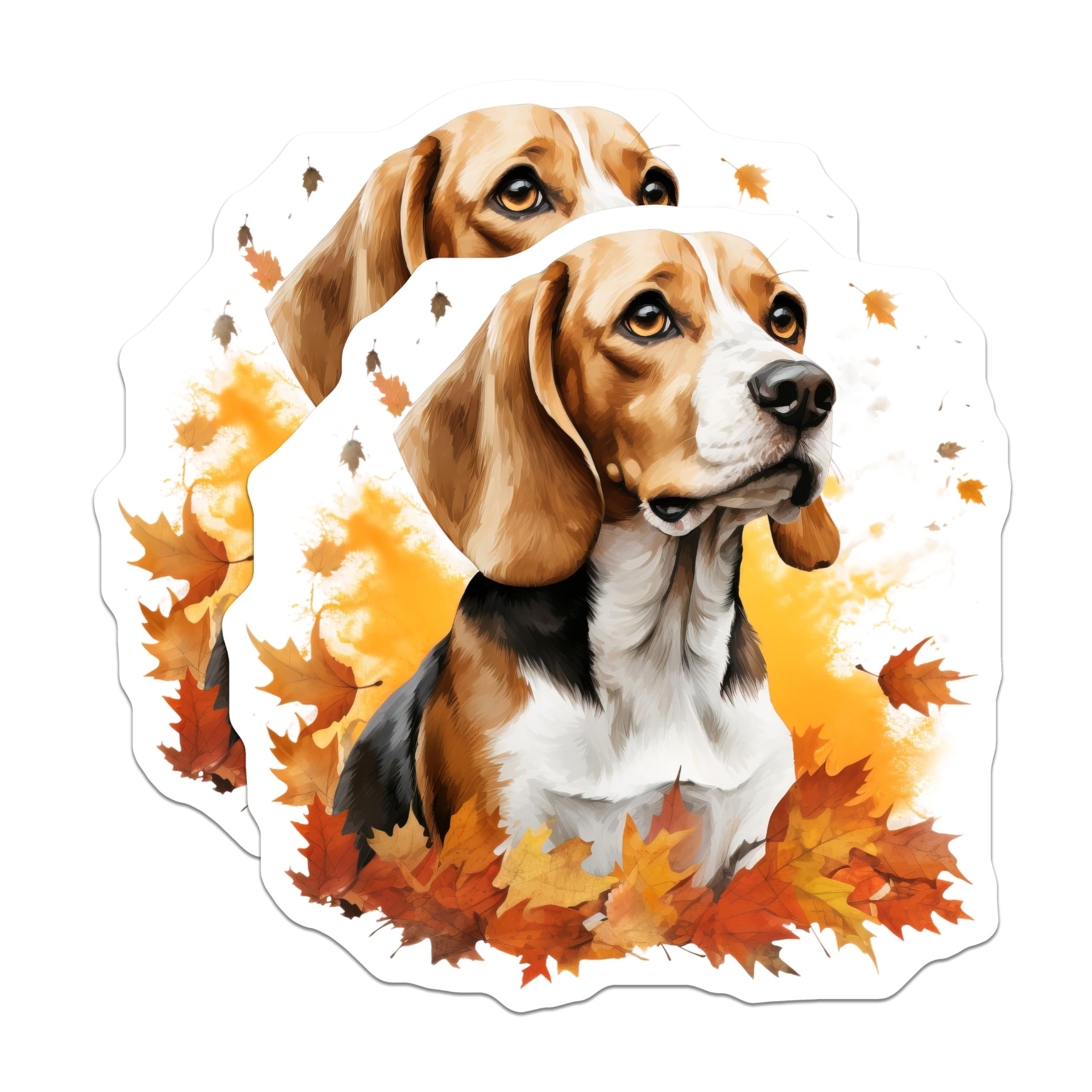 (2 Pack) Beagle Dog Autumn Leaf Magnets - Fall Decor Kitchen Accessories - Pet Lover Refrigerator Art - 5 Inches On Longest Side - Thick Durable Magnet - Made in USA - MAG28064