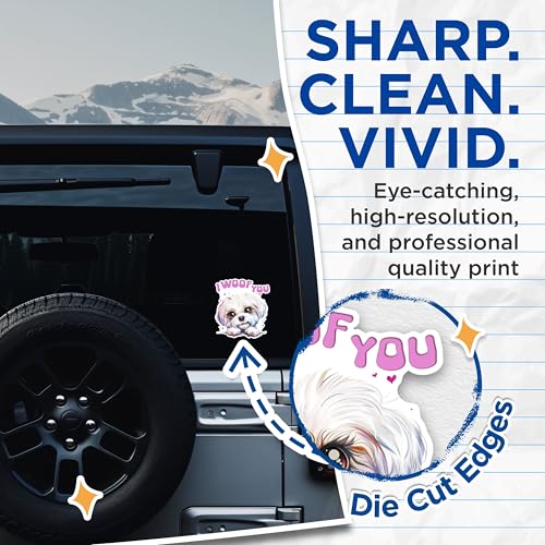 (2 Packs) I Woof You Bichon Frise Stickers - Cute Bichon Frise Decals - 5 Inches On Longest Side - Premium Vinyl Decal - Sticks to Any Smooth Flat Surface - Made in USA - BMCS2352
