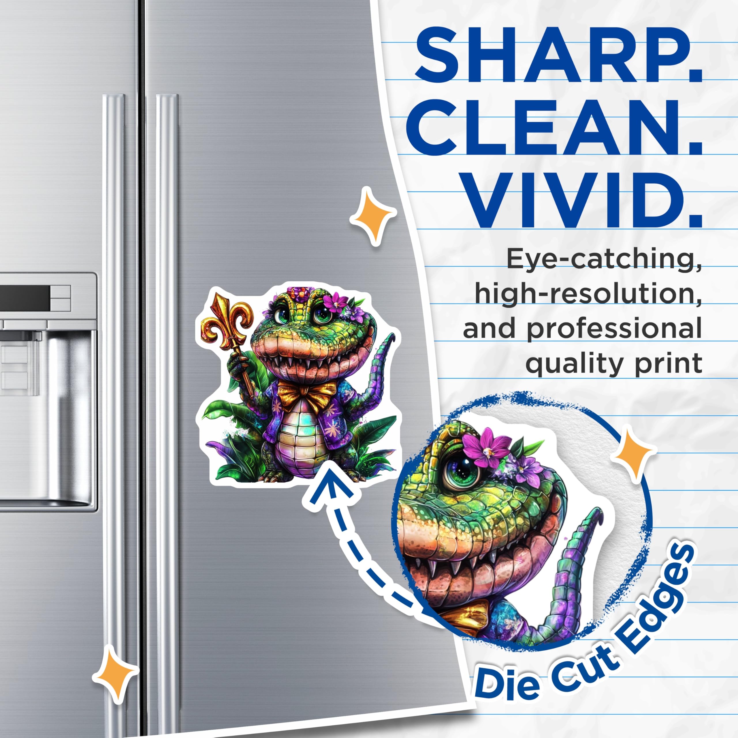 (2 Pack) Alligator Magnets - Fleur De Lis - Louisiana Decor - 5" On Longest Side - Premium Magnet - for Cars, Refrigerators, Toolboxes, Lockers - Made in USA - MAG15242