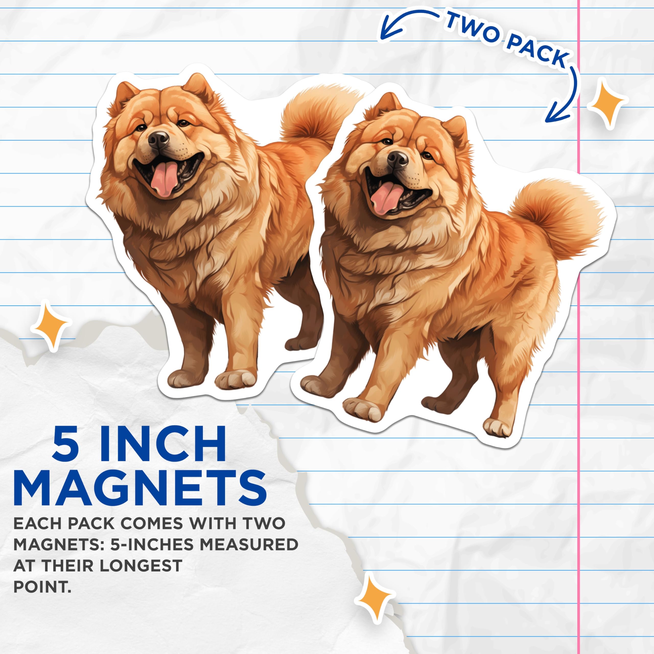 (2 Pack) Chow Chow Dog Magnets - Happy Fluffy Canine - Pet Lover Fridge Accent - 5 Inches On Longest Side - Thick Durable Magnet - Made in USA - MAG30860