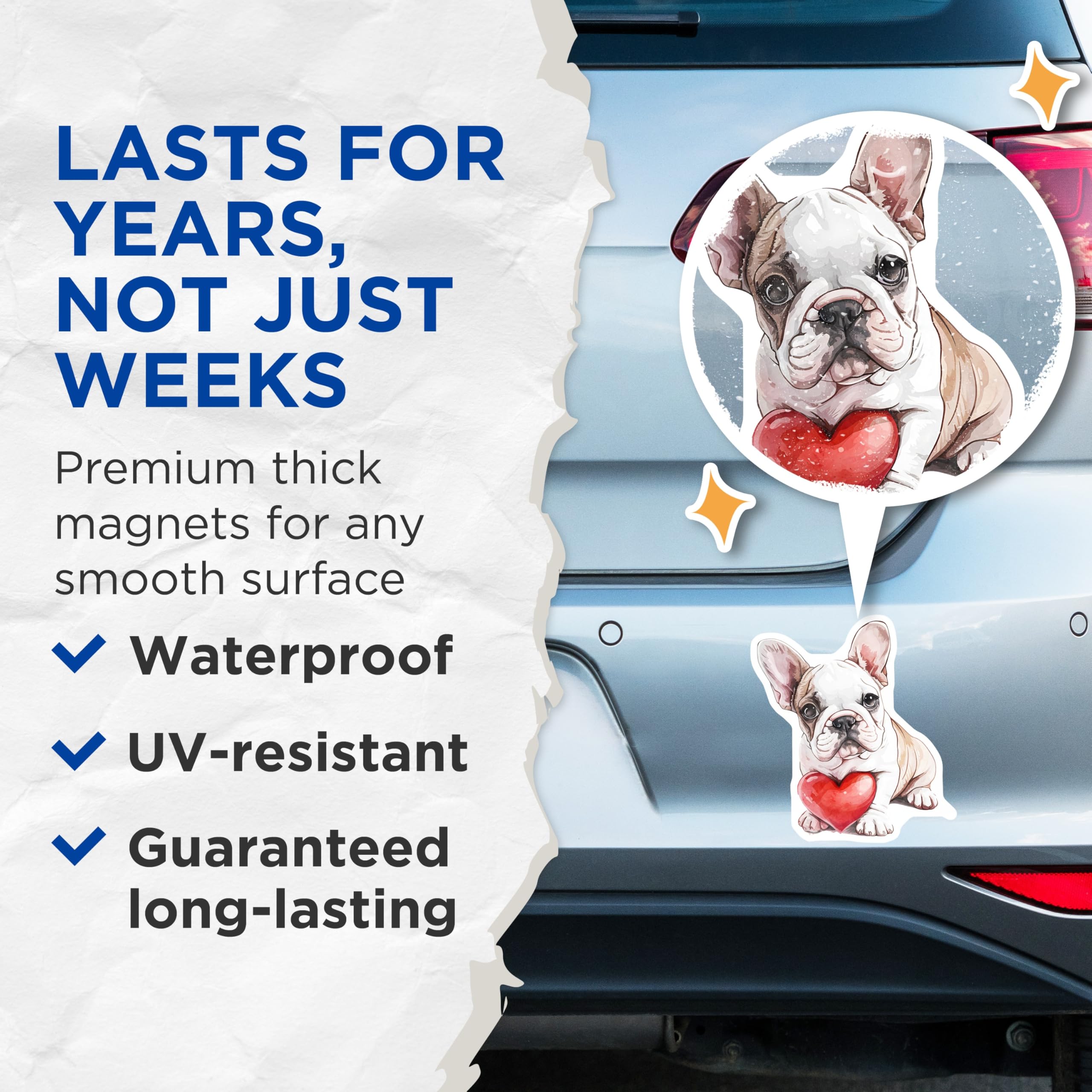 (2 Pack) French Bulldog Magnets - Heart Holding Dog - Dog Lover Fridge Decor - 5" On Longest Side - Premium Magnet - for Cars, Refrigerators, Toolboxes, Lockers - Made in USA - MAG16654