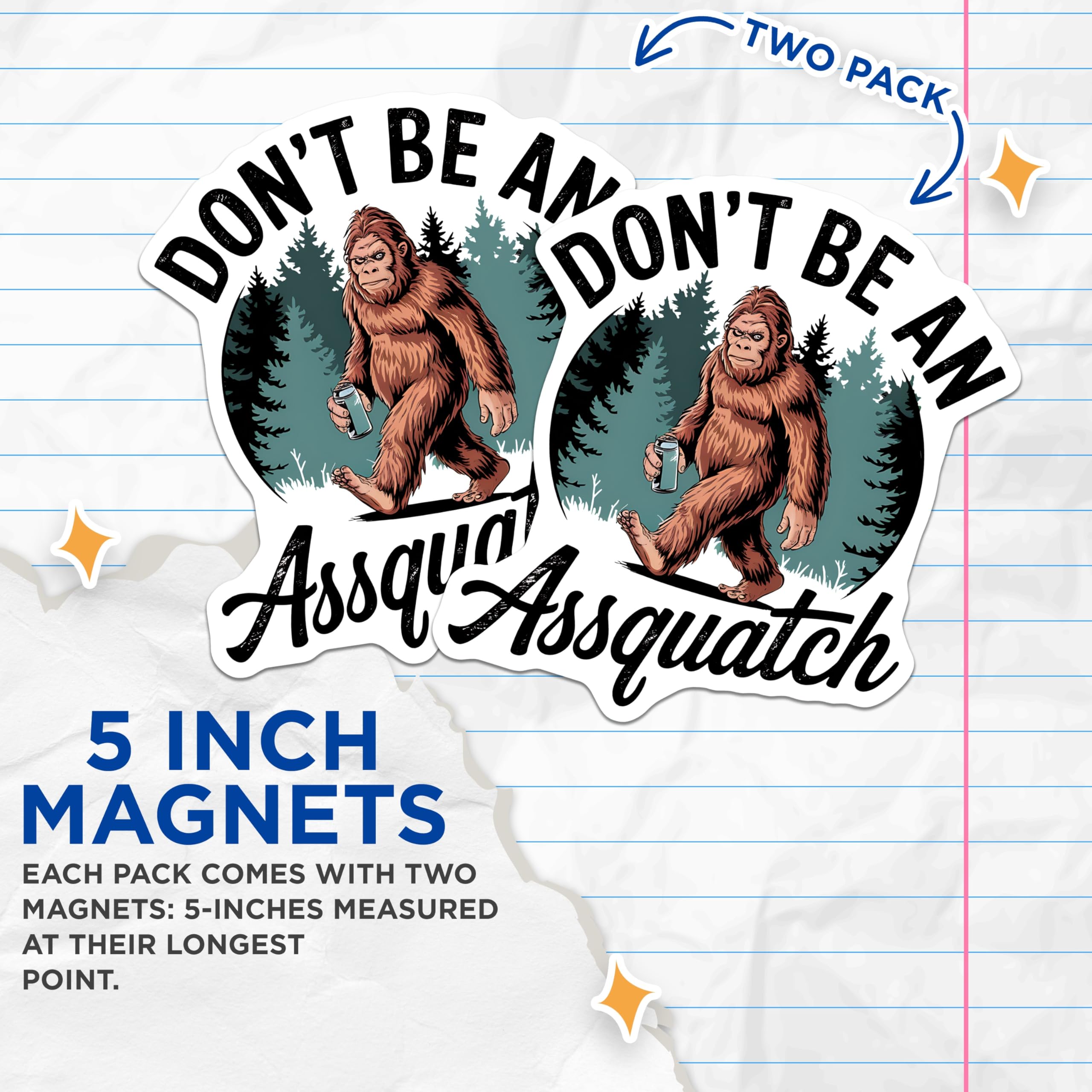 (2 Pack) Bigfoot Magnets - Funny Assquatch Saying - Sasquatch Forest Creature Refrigerator Decor - Humorous Cryptid Art - 5 Inches On Longest Side - Thick Durable Magnet - Made in USA - MAG20871
