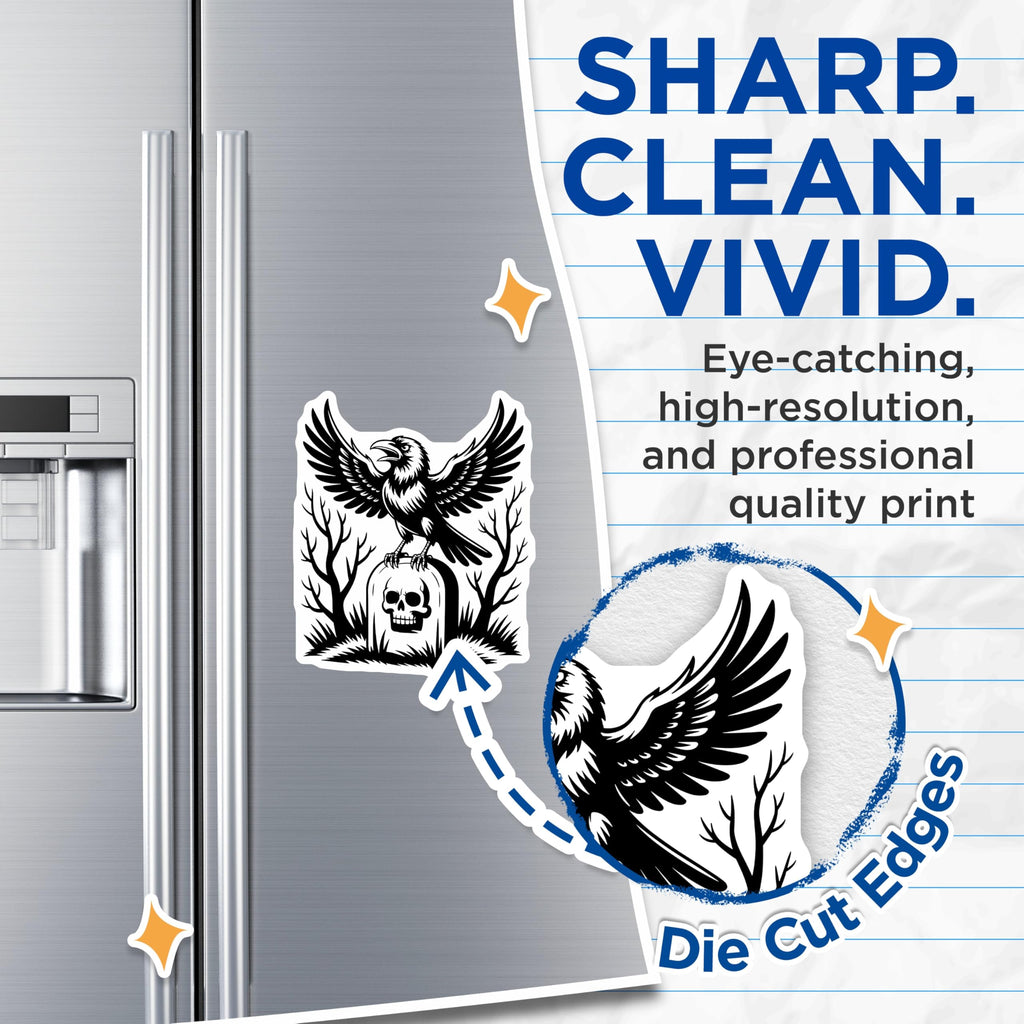 (2 Pack) Raven Skull Magnets - Gothic Fridge Magnets - Occult Home Decor - 5" On Longest Side - Premium Magnet - for Cars, Refrigerators, Toolboxes, Lockers - Made in USA - MAG15203