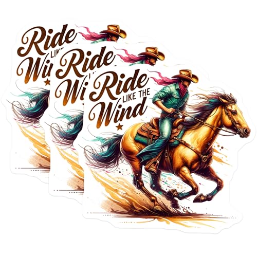 (3 Pack) Horse Riding Decals - Cowboy Decal - Ride Like The Wind Decal- 3 Inches On Longest Side - Easy Peel & Apply - Made in USA - 3MCS5678