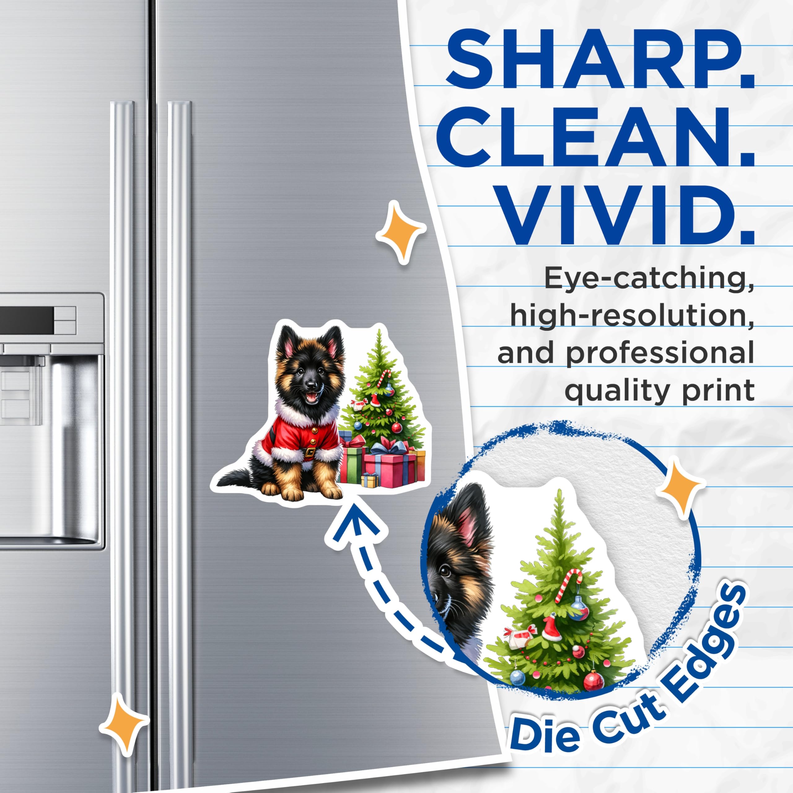 (2 Pack) Christmas German Shepherd Magnets - Santa Puppy Magnets - Holiday Dog Decor for Fridge - 5 Inches On Longest Side - Thick Durable Magnet - Made in USA - MAG28694