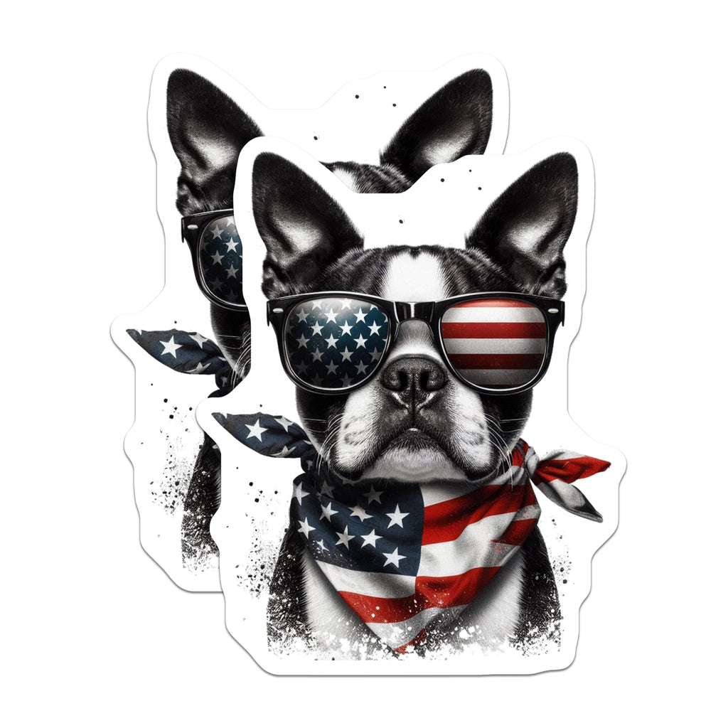 (2 Pack) Boston Terrier Magnets - American Flag Bandana - Patriotic Dog Decor - 5" On Longest Side - Premium Magnet - for Cars, Refrigerators, Toolboxes, Lockers - Made in USA - MAG15492