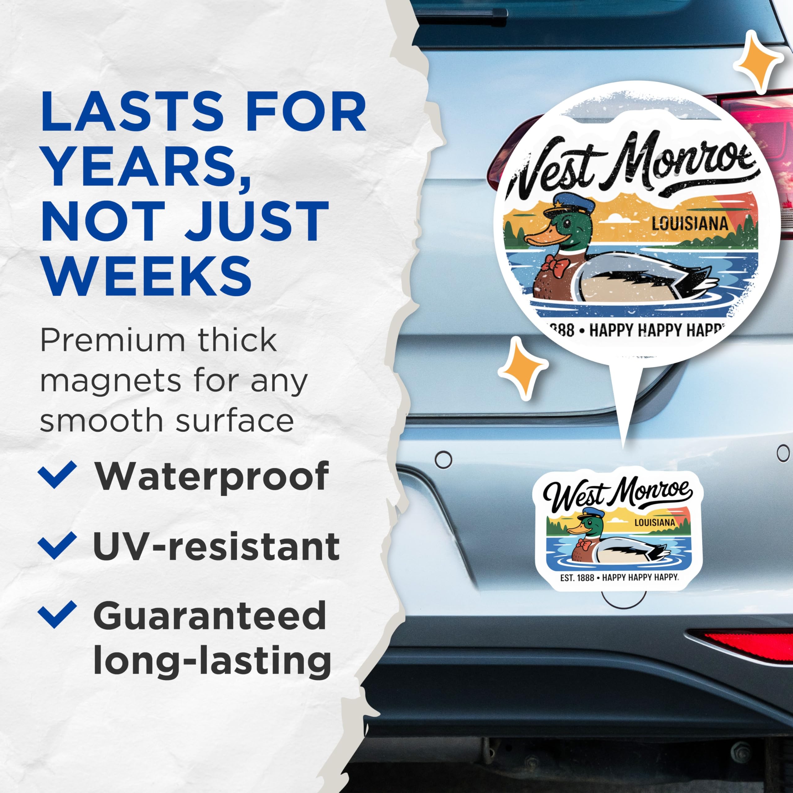 (2 Pack) West Monroe Louisiana Magnets - Duck Captain Decor - Fridge Accessories - 5" On Longest Side - Premium Magnet - for Cars, Refrigerators, Toolboxes, Lockers - Made in USA - MAG18102