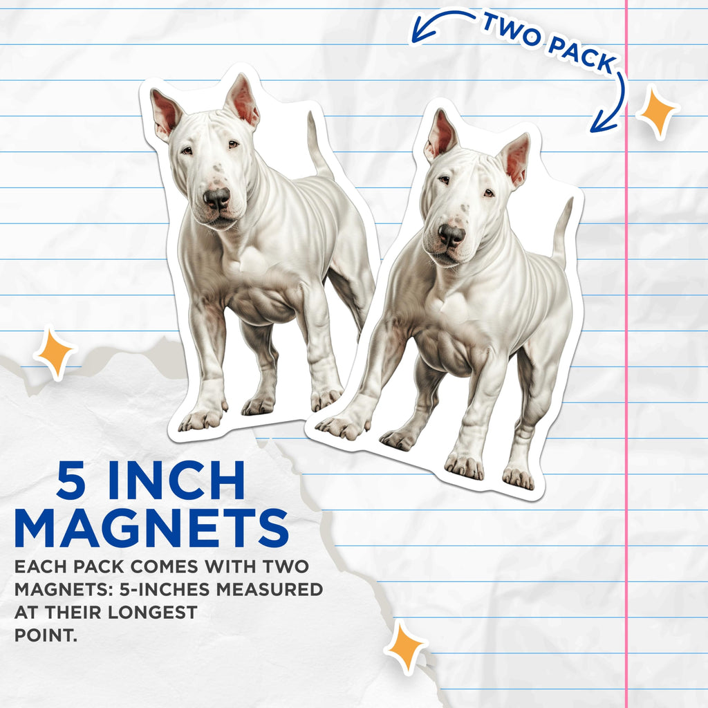 (2 Pack) Bull Terrier Magnets - Dog Mom Accessories - Pet Parent Refrigerator Decor - Canine Art for Dog Lovers - 5 Inches On Longest Side - Thick Durable Magnet - Made in USA - MAG30570