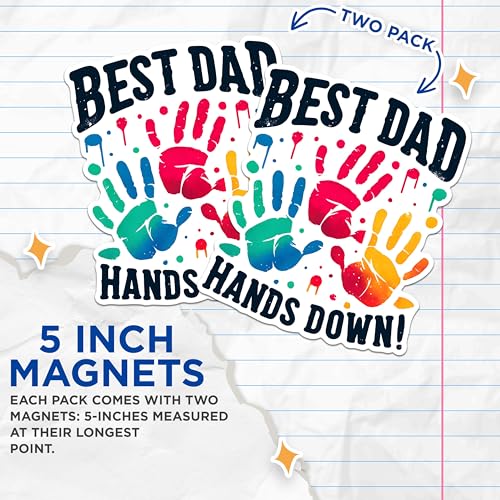 (2 Pack) Best Dad Hands Down Magnets - Colorful Handprint Dad Magnets - Funny Dad Magnets- 5" On Longest Side - for Fridges, Toolboxes, Cars - Made in USA - MAG2699