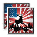 (2 Pack) USA Flag Deer Magnets - Patriotic Hunting Wildlife - Rustic Forest Scene - American Hunter Decor Emblem - 5 Inches On Longest Side - Thick Durable Magnet - Made in USA - MAG19625