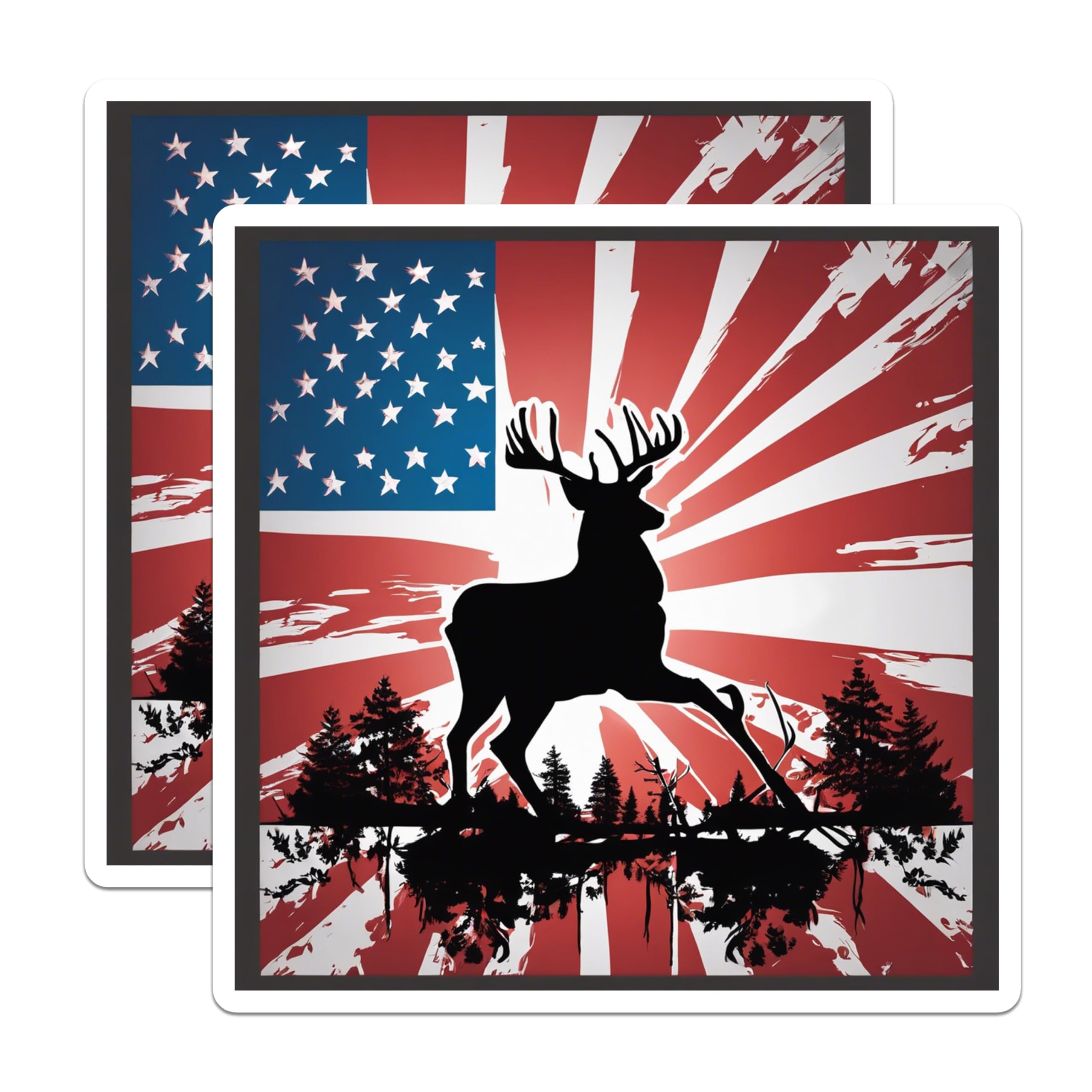 (2 Pack) USA Flag Deer Magnets - Patriotic Hunting Wildlife - Rustic Forest Scene - American Hunter Decor Emblem - 5 Inches On Longest Side - Thick Durable Magnet - Made in USA - MAG19625