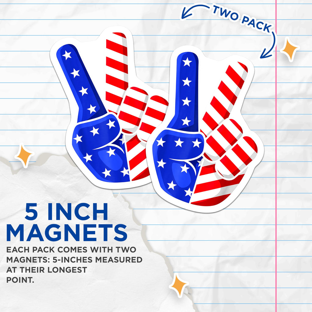 (2 Pack) American Flag Peace Sign Magnets - Patriotic Hand Gesture Decor - 4th of July - 5 Inches On Longest Side - Thick Durable Magnet - Made in USA - MAG30823