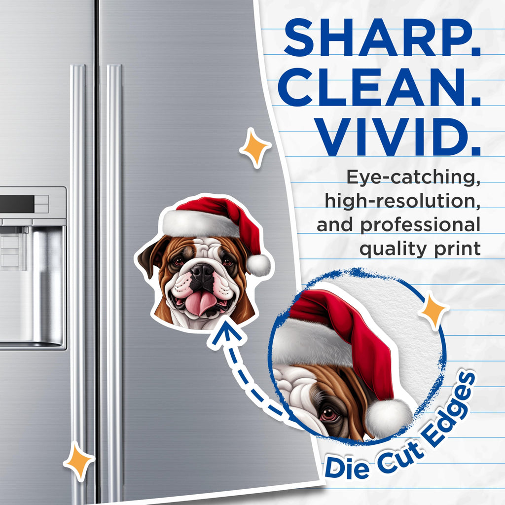 (2 Pack) Bulldog Santa Hat Magnets - Christmas Dog Lover Display - Holiday Kitchen Decor - 5 Inches On Longest Side - Thick Durable Magnet - Made in USA - MAG23425