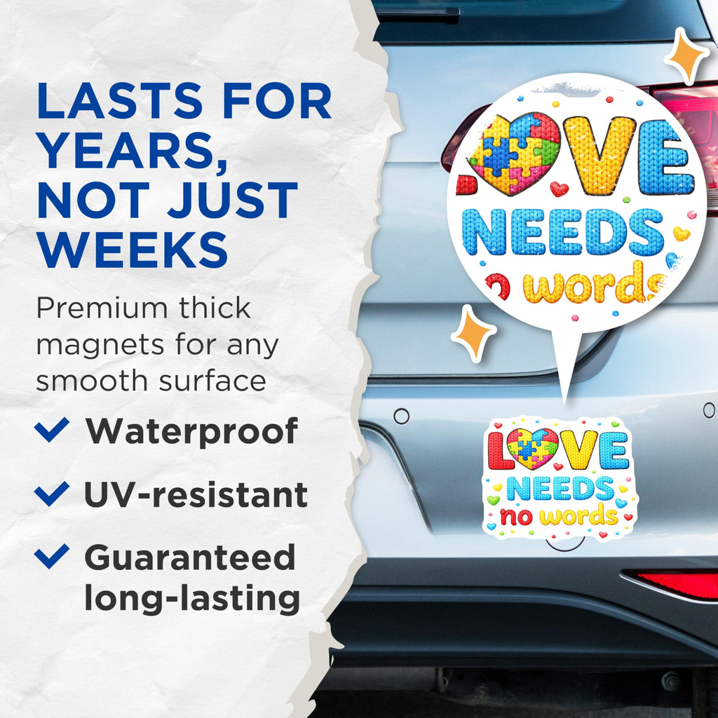 (2 Pack) Autism Awareness Magnets - Vibrant Puzzle Heart Love Message - Neurodiversity Acceptance Refrigerator Decor - 5 Inches On Longest Side - Thick Durable Magnet - Made in USA - MAG21098