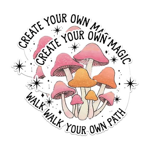 (2 Pack) Inspirational Mushroom Stickers - Motivational Quote Stickers - Create Your Own Magic Stickers - 5" On Longest Side - Sticks to Any Smooth Flat Surface - Made in USA - BMCS2882