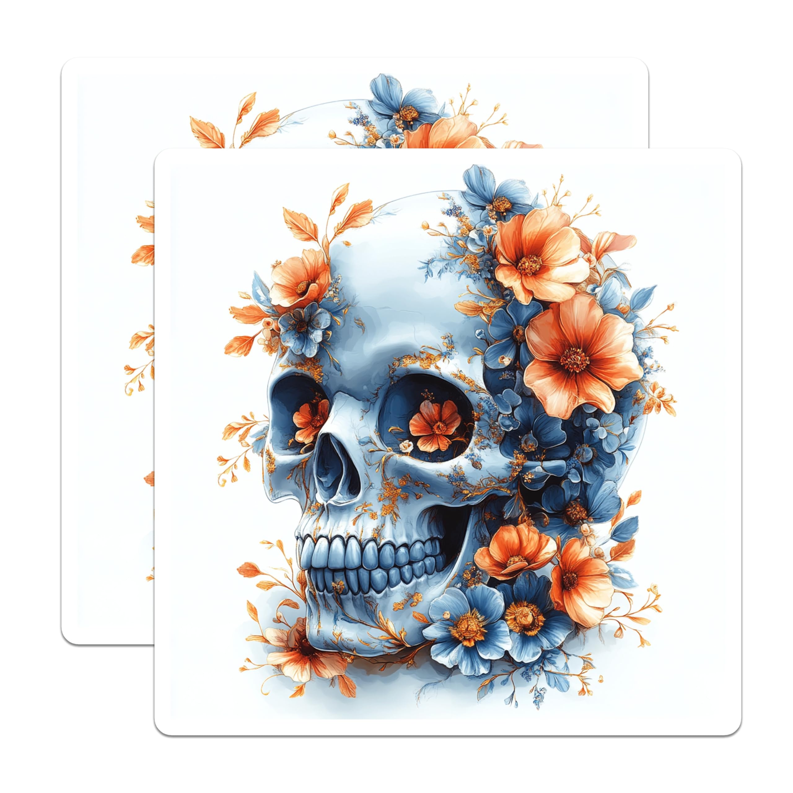 (2 Pack) Floral Skull Magnets - Day of the Dead Art - Whimsigoth Decor - 5 Inches On Longest Side - Thick Durable Magnet - Made in USA - MAG26329