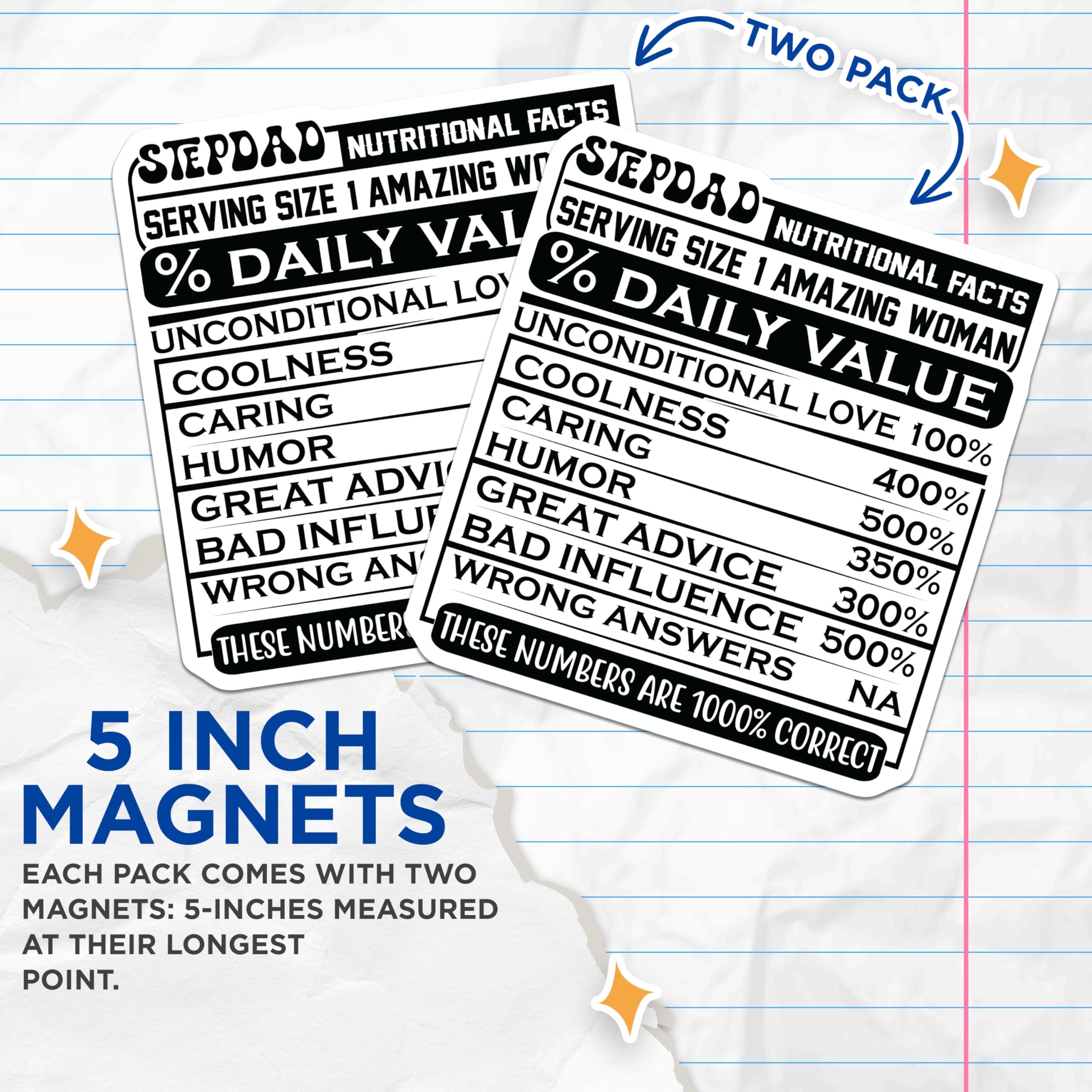 (2 Pack) Stepdad Nutritional Facts Magnets - Funny Stepdad - Amazing Stepdad Fridge Magnets - 5" On Longest Side - Premium Magnet - for Cars, Refrigerators, Toolboxes, Lockers - Made in USA - MAG14693