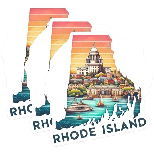 (3 Pack) Rhode Island Decals - State Pride Sticker - Providence City Laptop Decal - 3 Inches On Longest Side - Easy Peel & Apply - Made in USA - 3MCS4050