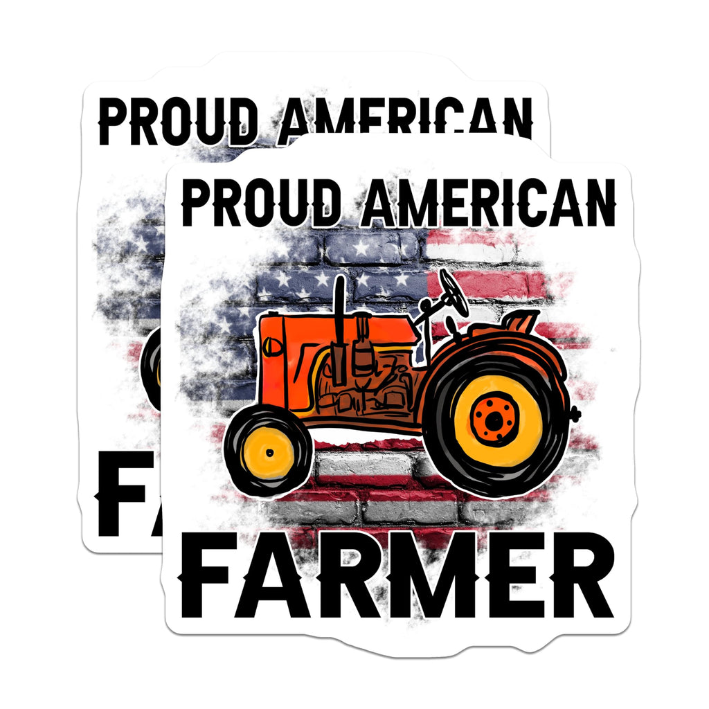 (2 Pack) Proud American Farmer Stickers - Tractor Decal - Patriotic Farming Art - 5" On Longest Side - Sticks to Smooth Flat Surfaces - Made in USA - BMCS5691