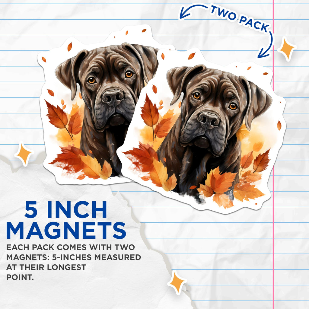 (2 Pack) Cane Corso Magnets - Autumn Dog Decor - Fall Pet Lover Art - Kitchen Refrigerator Accent - 5 Inches On Longest Side - Thick Durable Magnet - Made in USA - MAG28085