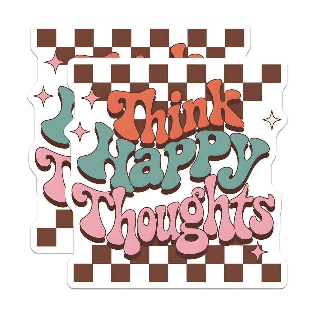(2 Pack) Happy Thoughts Magnets - Retro Fridge Magnets - Positive Vibes Decoration - 5" On Longest Side - Premium Magnet - for Cars, Refrigerators, Toolboxes, Lockers - Made in USA - MAG17470