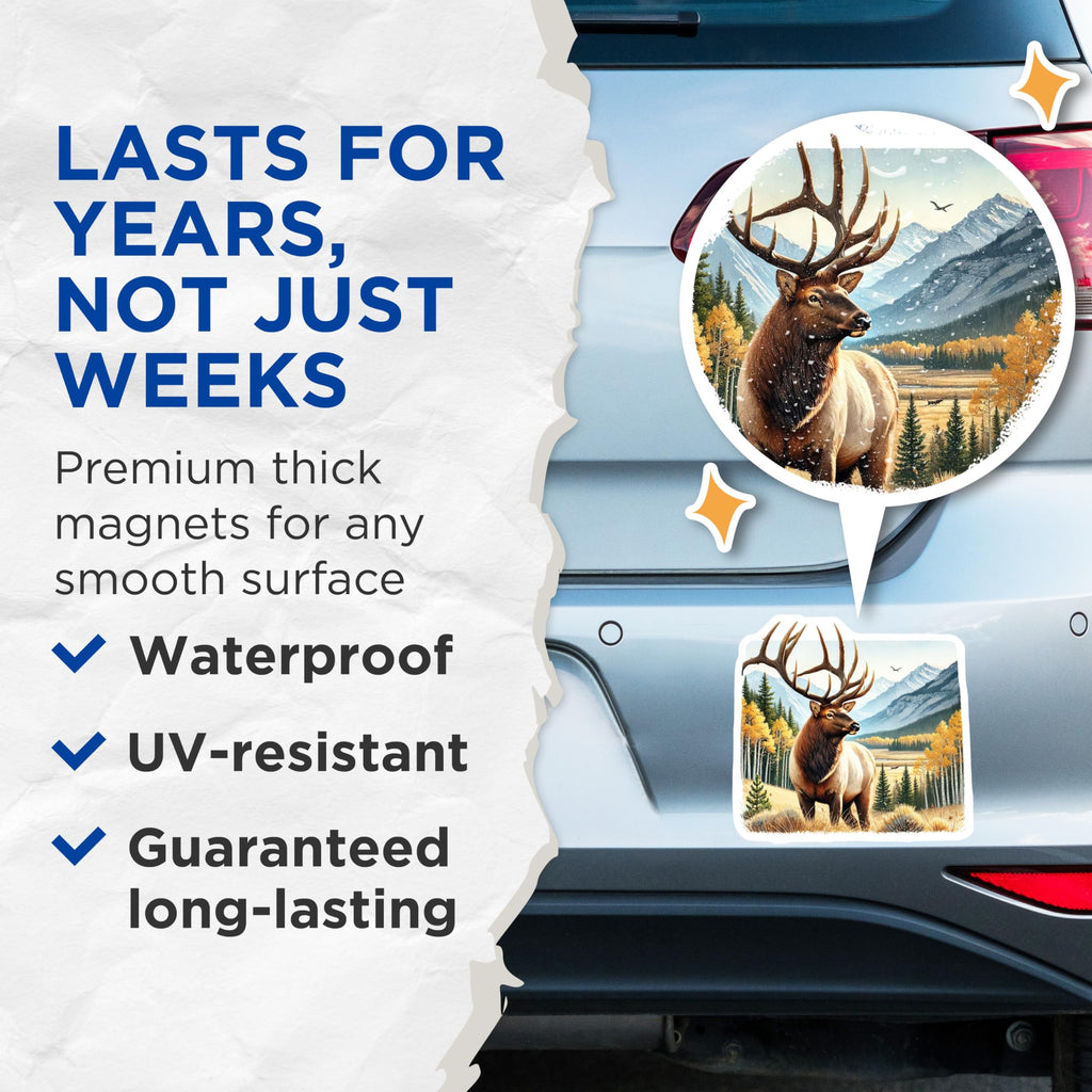 (2 Pack) Elk Scenery Magnets - Wildlife Decor - Mountain Fridge Magnets - 5" On Longest Side - Premium Magnet - for Cars, Refrigerators, Toolboxes, Lockers - Made in USA - MAG18893